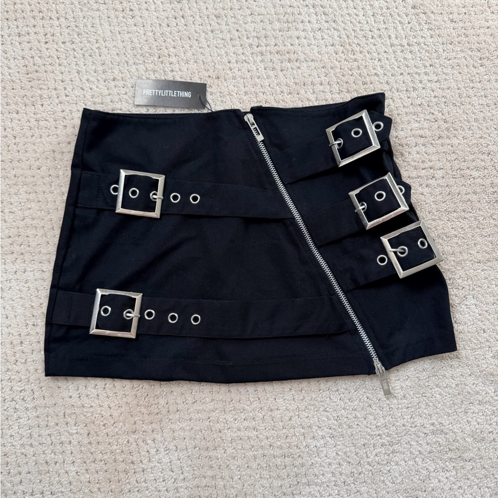 PrettyLittleThing Black Mini Skirt with Silver Buckles